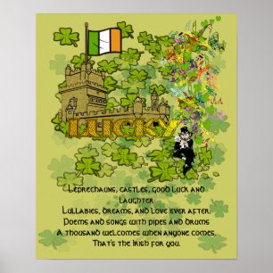 Poster Leprechauns, castelos, boa sorte e riso
