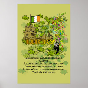 Poster Leprechauns, castelos, boa sorte e riso