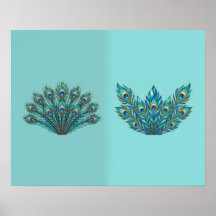 Leques de Pena de Pavão Cobre e Ouro Duo