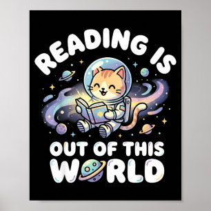 Poster Ler é fora deste mundo livros de espaço de gato en