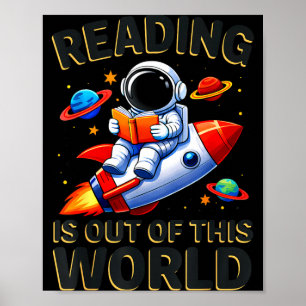 Poster Ler é fora deste mundo livros engraçados espaciais