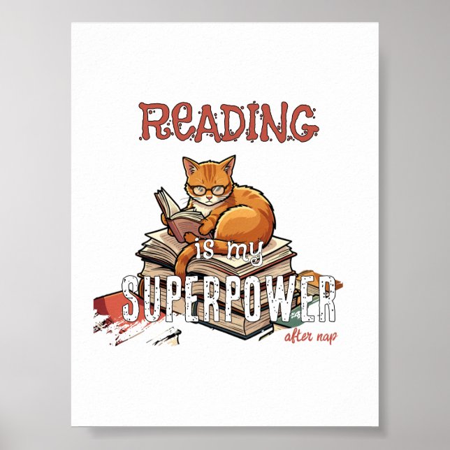 Poster Ler É Meu Superpoder Presente para Amantes de Gato (Frente)