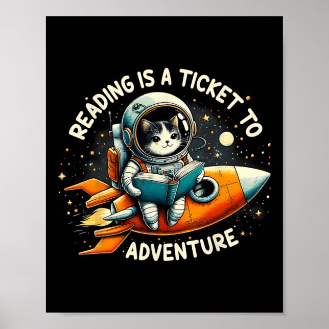 Poster Ler É Um Bilhete Para Aventurar Gato De Astronauta (Frente)