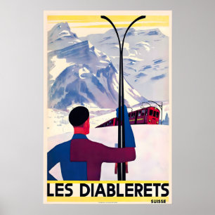 Poster Les Diablerets Alpes Suíços Suíça Esqui Vintage