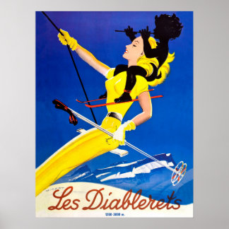 Poster Les Diablerets, mulher no elevador de esqui