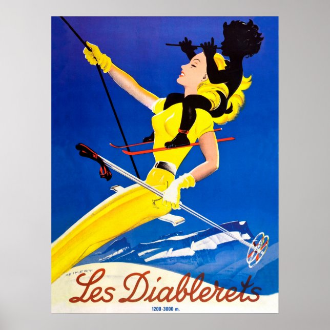 Poster Les Diablerets, mulher no elevador de esqui (Frente)