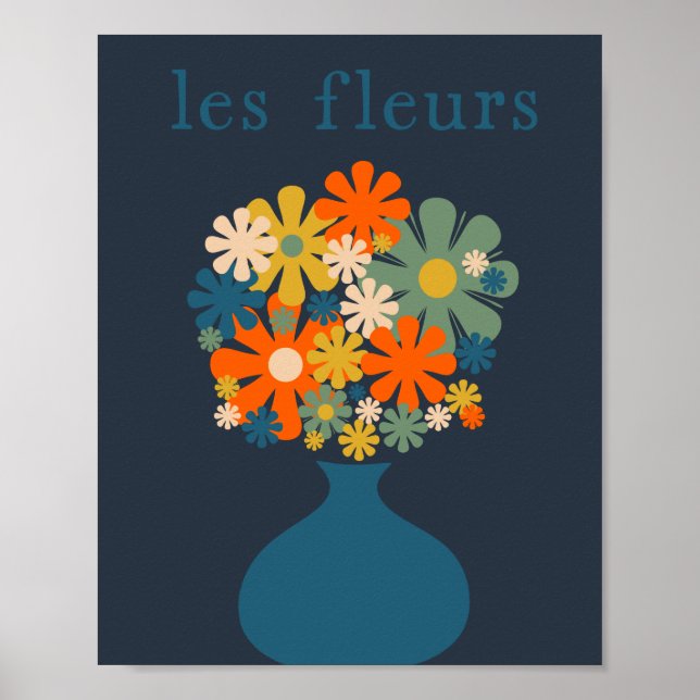 Poster Les Fleurs Cheerful Flowers in Vase Blue (Frente)