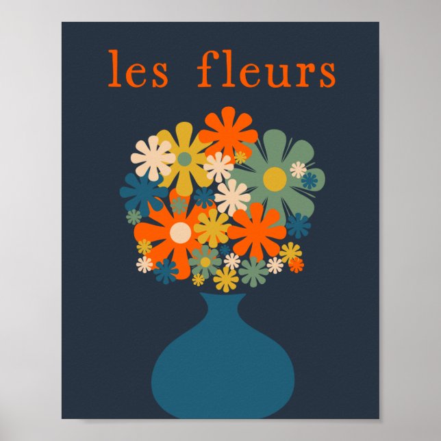 Poster Les Fleurs Retro Flowers in Vase Blue Orange (Frente)