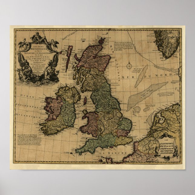 Póster Les Isles Britaniques, Mapa das 1700 - Personaliza (Frente)