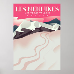 Poster Les Menuires, Les Três Vales, França Esqui Antigo