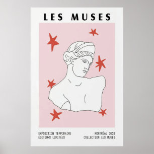 Poster Les Muses Grega Bust Statu Art Pink Red Trabalho d