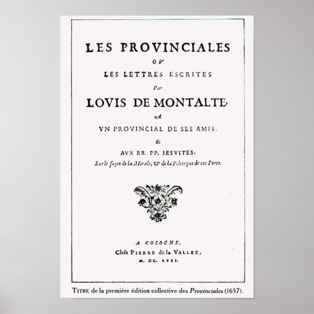 Póster Les Provinciales" por Blaise Pascal (Frente)