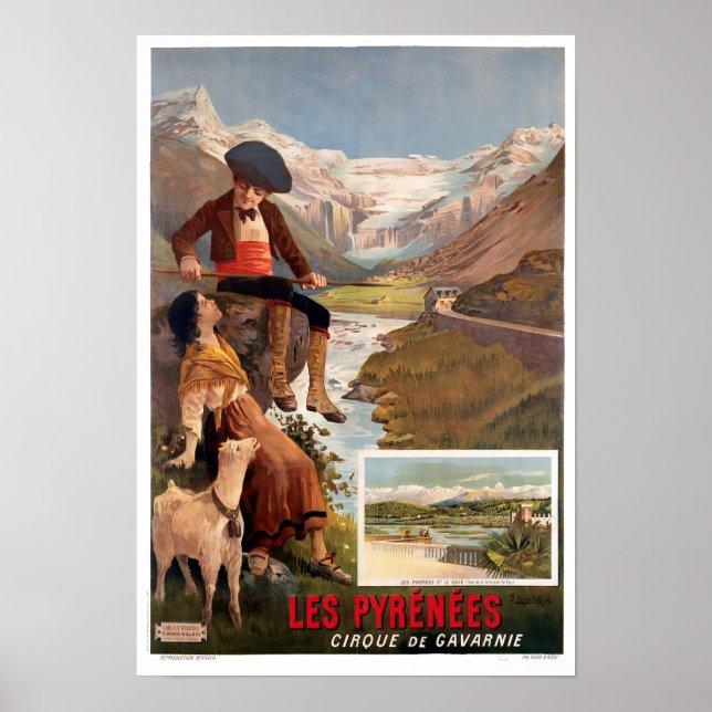 Poster Les Pyrénées, Gavarnie Vintage Turismo Viagem (Frente)