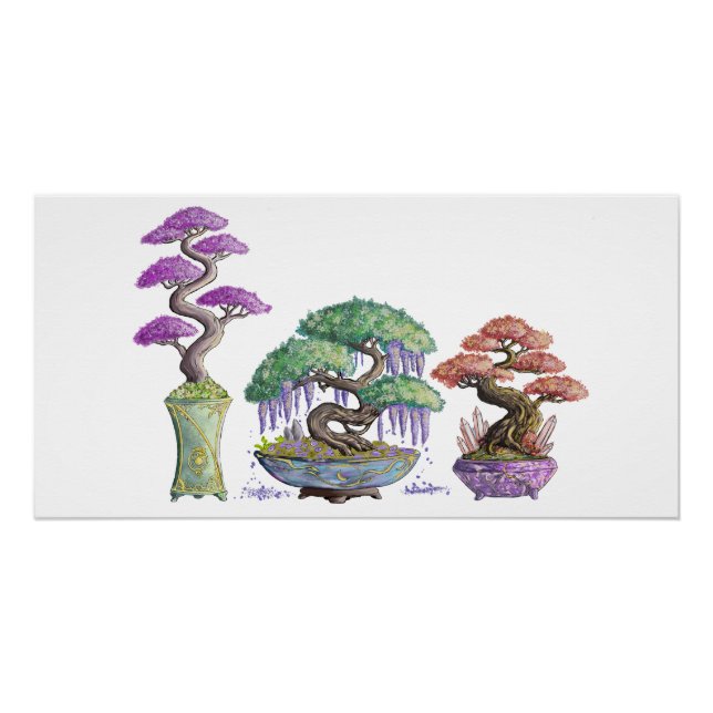 Póster Les trois vases bonzaïs couleurs. (Frente)