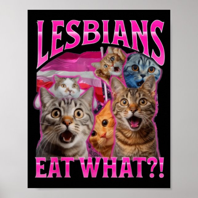 Poster Lesbians Eat What_ Funny Cat Rude Gay Pride Lgbtq  (Frente)