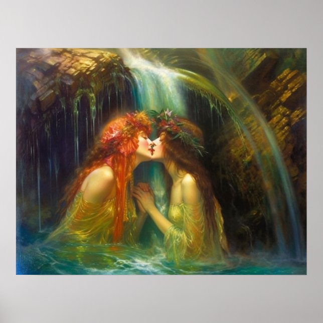 Poster Lésbicas em água caindo (Frente)