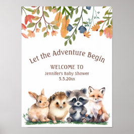 Poster  let adventure begin animals baby shower welcome