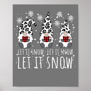 Poster LET IT SNOW Winter Gnome - Leopard Buffalo Plaid