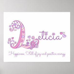 Poster Leticia inicial L arte de nome em coração rabiscad