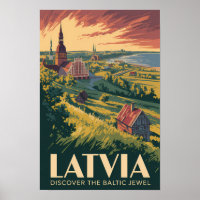 Letônia Ilustração Mar Báltico Arte Viagem Vintage