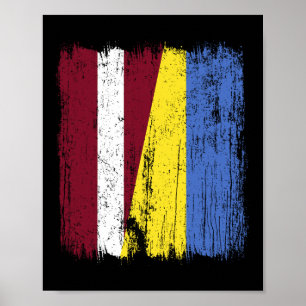 Poster Letônia Ucrânia Meia Bandeira Letão Ucraniano Lega
