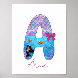 Poster Letra A do Alfabeto de Sereia Personalizada 