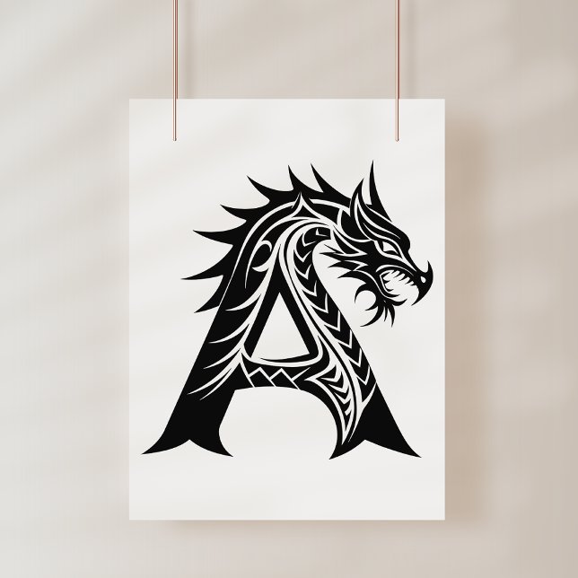 Poster Letra A Estilizada com Dragão, Alfabeto de Dragão, (Criador carregado)
