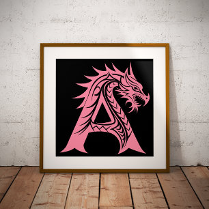Poster Letra A Estilizada com Dragão, Alfabeto de Dragão,