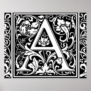 Póster Letra A Monograma Medieval Art Nouveau