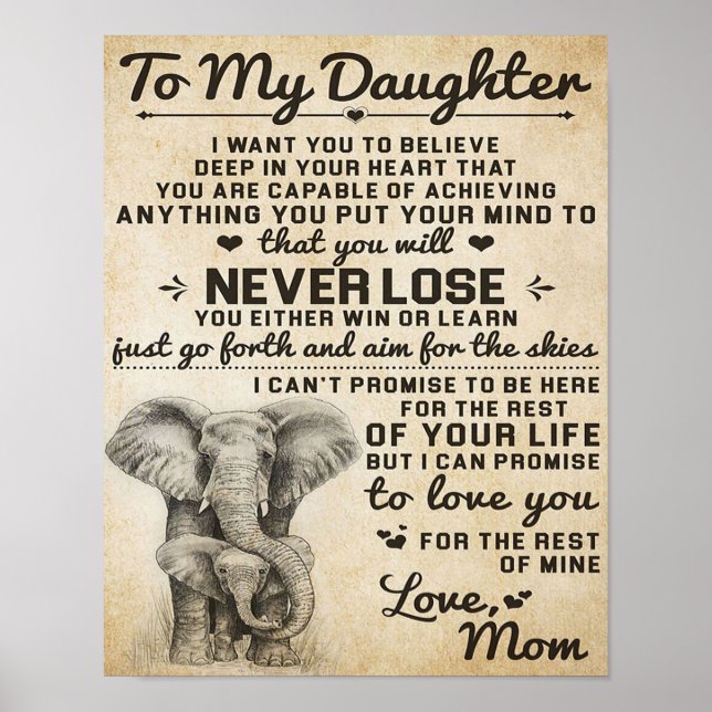 Poster Letra Adorável Para Filha | Bonito presente (Frente)