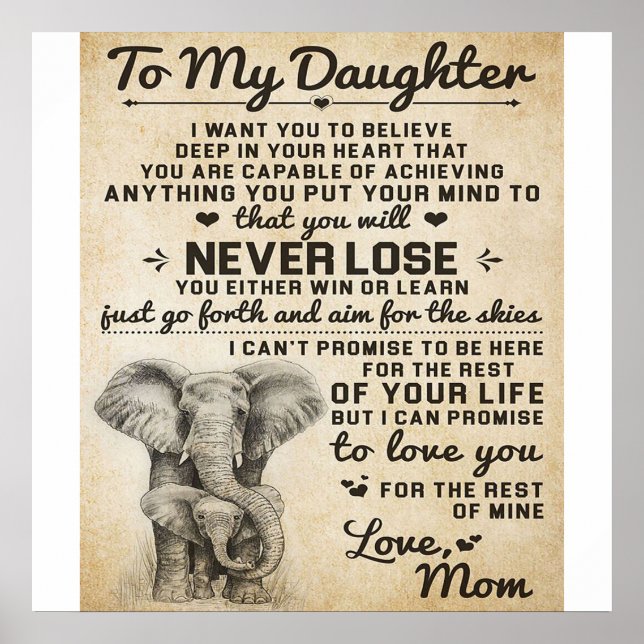 Poster Letra Adorável Para Filha | Bonito presente (Frente)