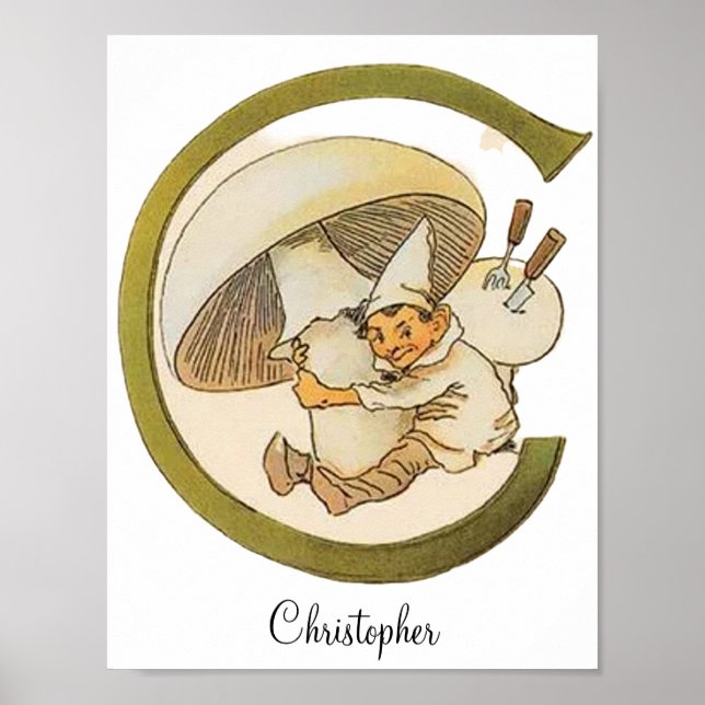 Poster Letra alfabética de vinheta personalizada C (Frente)