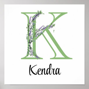 Poster Letra alfabética elegante K Lavanda Eucalyptus
