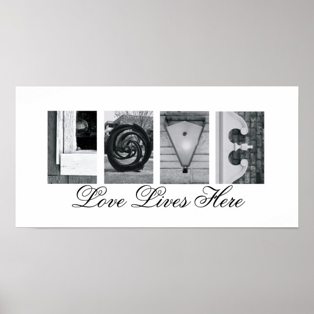 Poster Letra alfabética Fotografia Amor Vive Aqui 10x20 (Frente)