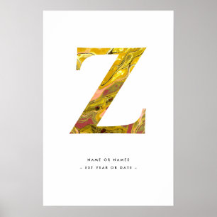 Poster Letra Amarela Marble Z Arte Personalizada Inicial