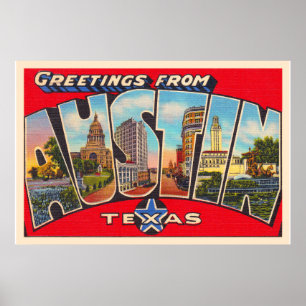 Poster Letra Austin Texas TX Vintage grande