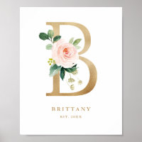 Letra B Escamudo Monograma Floral Nurserida Ouro