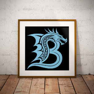 Poster Letra B Estilizada com Dragão, Alfabeto de Dragão,