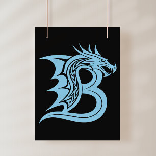 Poster Letra B Estilizada com Dragão, Alfabeto de Dragão,