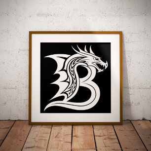Poster Letra B Estilizada com Dragão, Alfabeto de Dragão,