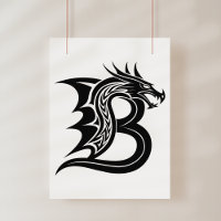 Letra B Estilizada com Dragão, Alfabeto de Dragão,