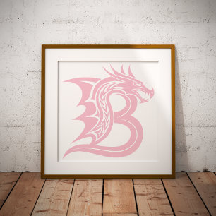 Poster Letra B Estilizada com Dragão, Alfabeto de Dragão,