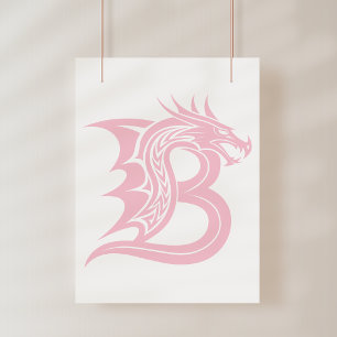 Poster Letra B Estilizada com Dragão, Alfabeto de Dragão,