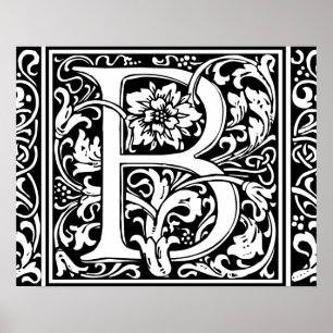 Póster Letra B Monograma Medieval Inicial Vintage