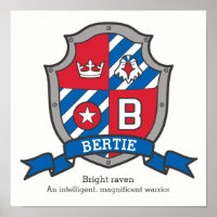Letra Bertie menino nome significado cartaz brasão