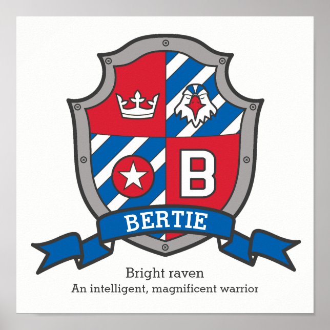 Poster Letra Bertie menino nome significado cartaz brasão (Frente)