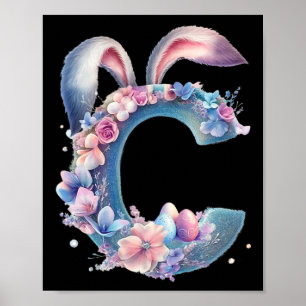 Poster Letra C com Ouvidos Coelhinhos Adorados com Pastel