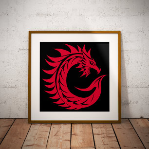 Poster Letra C Estilizada com Dragão, Alfabeto de Dragão,