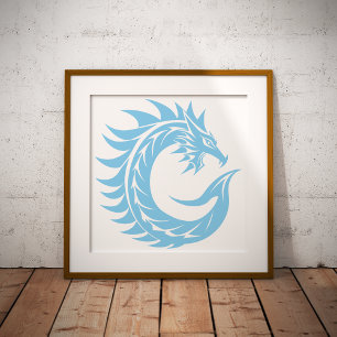 Poster Letra C Estilizada com Dragão, Alfabeto de Dragão,