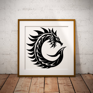 Poster Letra C Estilizada com Dragão, Alfabeto de Dragão,